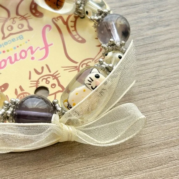 NWT Fiona Cat Beaded Bracelet Whimsical Stretch Art Jewelry - Picture 7 of 10
